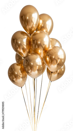 A bunch of gold balloons are tied together
