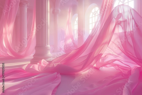 Flowing Sheer Pink Draped Fabric Background Backdrop