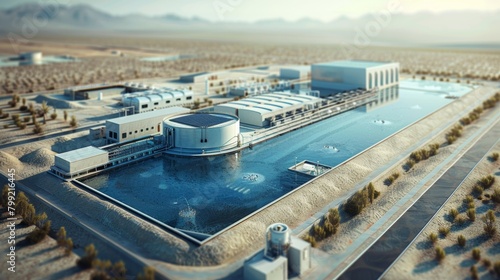 Desert Oasis  Solar-Powered Desalination Plant Transforming Arid Land into Fertile Grounds - Environmental Solution for Water Scarcity and Sea Level Rise