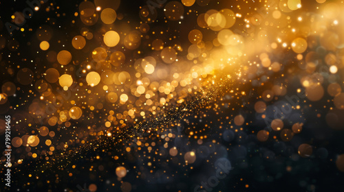 Abstract background of sparkling golden bokeh lights with a warm, festive glow