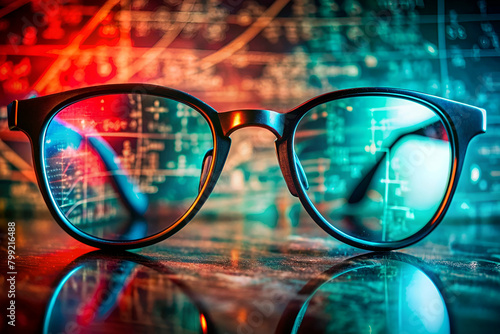Whimsical Reflection of Mathematical Equations in Thick-rimmed Glasses on Teal and Red