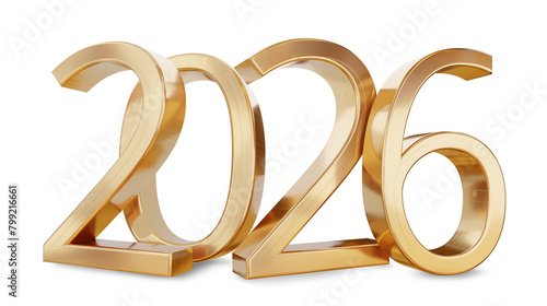 2026 golden symbol new year isolated metallic gold colored as luxury numbers