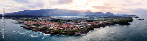 Panoramic aerial view of beautiful coastal city of Llanes, Spain in Asturias © Allen.G