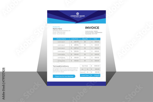 Minimal Corporate Business Invoice design template vector illustration bill form price invoice. Creative invoice template vector. business stationery design payment agreement design template