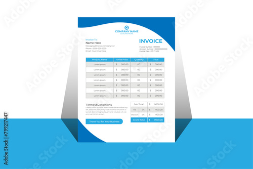Minimal Corporate Business Invoice design template vector illustration bill form price invoice. Creative invoice template vector. business stationery design payment agreement design template