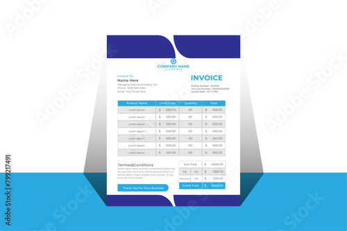 Minimal Corporate Business Invoice design template vector illustration bill form price invoice. Creative invoice template vector. business stationery design payment agreement design template