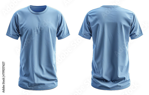 set of plain light blue t-shirt mockup templates with front and back views, generated ai