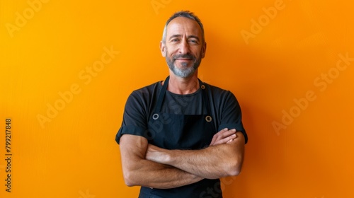 Man Smiling in Black Apron photo