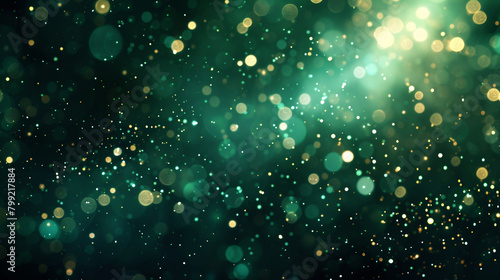 Cool Emerald Optical Bokeh Lights with Sparkle Dust on Dark Abstract Background  High-Definition Effect