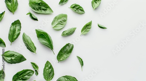Fresh Basil Leaves on White Background Generative AI