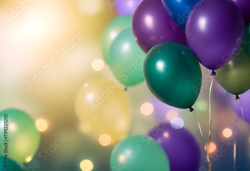 Colorful balloons in various shades a blurred, bokeh background with warm lighting