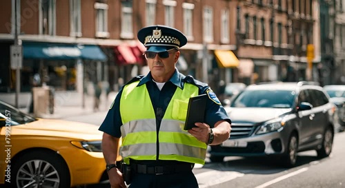 Police officer regulating traffic. photo