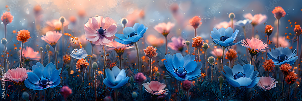 Whimsical Wildflower Meadow with Watercolor Effect Whimsical Wildflower Meadow with Watercolor Effect