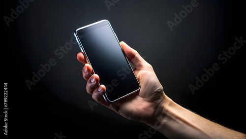 hand holding smartphone on black background