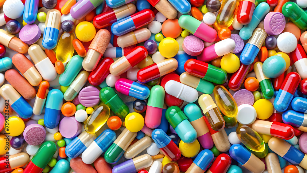 Lots of colorful medicines and pills. Background Lots of colorful medicines and pills. Background