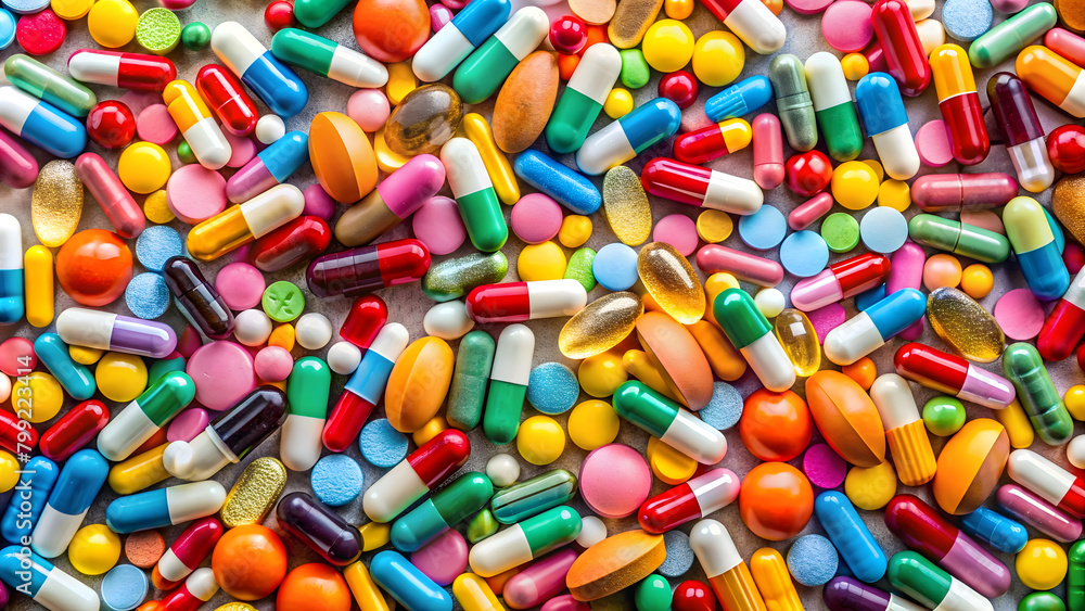 Lots of colorful medicines and pills. Background Lots of colorful medicines and pills. Background