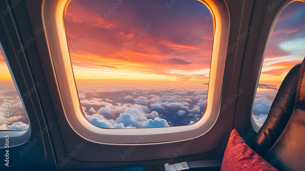 Beautiful colorful sky seen from airplane window Beautiful colorful sky seen from airplane window