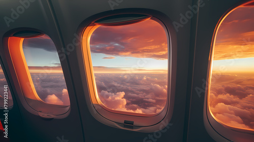 Beautiful colorful sky seen from airplane window