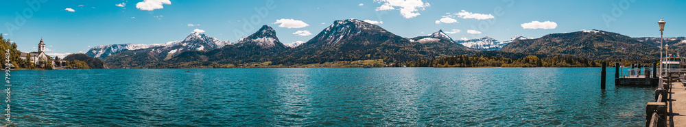 Wolfgangsee, Lake Wolfgang panorama, mountains in Austria Wolfgangsee, Lake Wolfgang panorama, mountains in Austria
