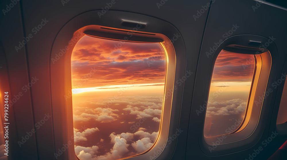 Fototapeta premium Beautiful colorful sky seen from airplane window