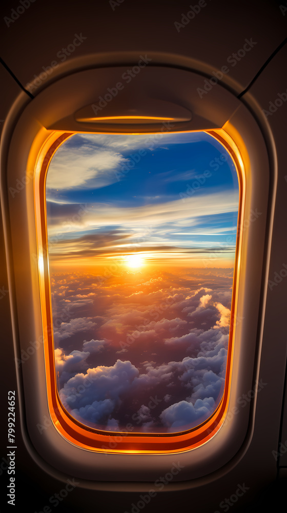 Beautiful colorful sky seen from airplane window Beautiful colorful sky seen from airplane window
