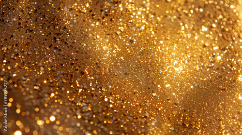 Close-up of a shimmering gold texture with sparkling highlights © Michael