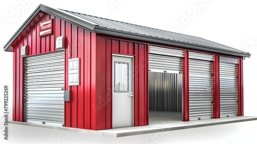 Compact and Colorful Metal Storage Facility Offering Rental Units for Garages or Warehouses. Concept Metal Storage Facility, Rental Units, Garages, Warehouses, Compact Storage photo