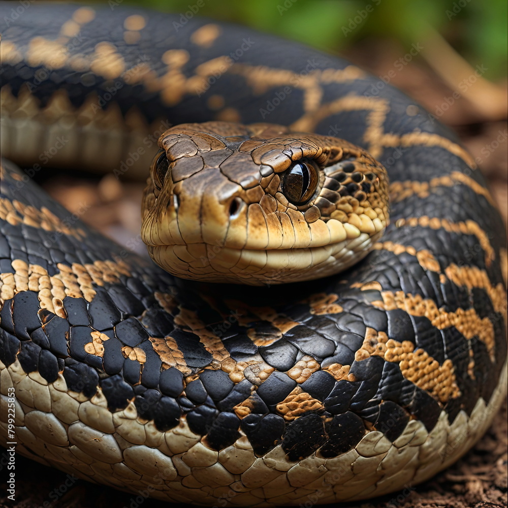 Close-up of a snake basking on the yellow desert sand. Close-up of a snake basking on the yellow desert sand.