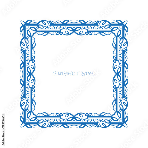Vintage square frame with romantic floral ornament. Filigree geometric design elements and ornamental page decoration (ID: 799226008)