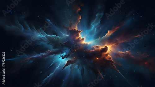 a cosmic explosion centered in the vast expanse of space
