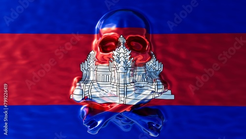 Ruby and Sapphire Skull Merging with Angkor Wat Silhouette on Cambodia Flag © juanjo