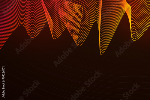 Orange and red wave background. Vector design with neon light effect. Shiny wavy lines (ID: 799226471)