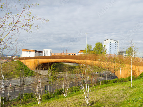 Pedestrian and cycling bridge over the M8 motorway at Sighthill in Glasgow