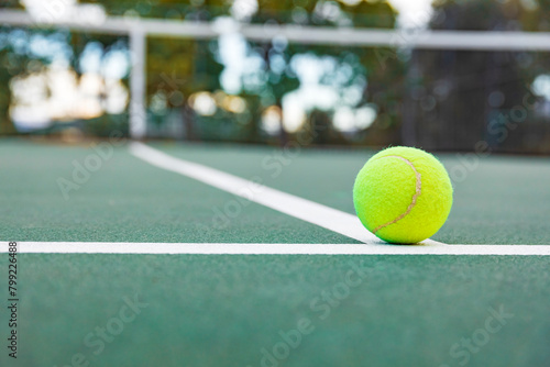 Tennis ball on the court with copy space for your text