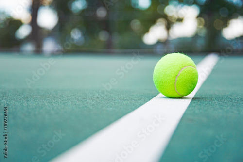 Tennis ball on the court with copy space for your text