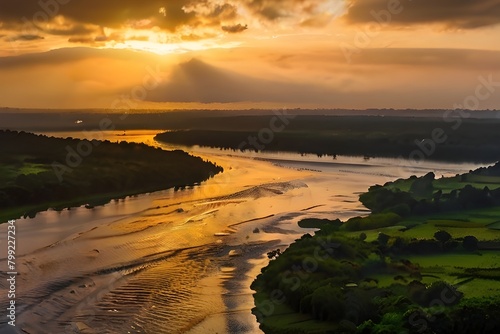 In a stunning display  a radiant sunrise pierces through rain-laden clouds  infusing the sky with a golden glow. Each raindrop becomes a sparkling gem  elevating the tranquil ambiance