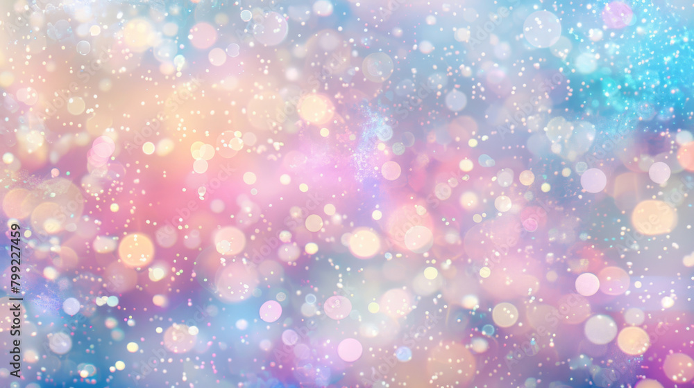 Vibrant and soft-focus bokeh backdrop with pastel colors and glittering light spots