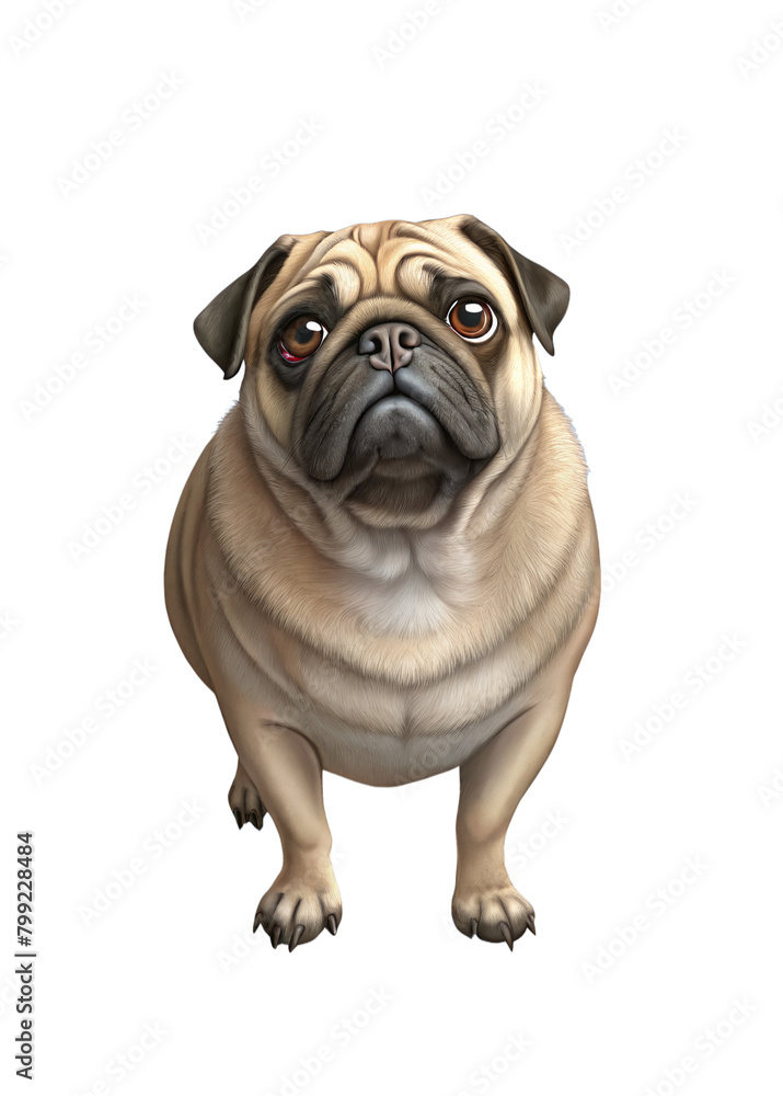 Fototapeta premium Cute pug dog, expressive gesture and pose transparent background