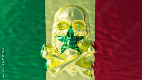 Metallic Golden Skull with Green Star Imprint on Senegal Flag Background © juanjo