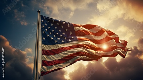 American Independence Day. waving Flag on sky background photo