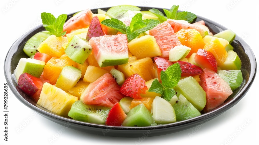 Fresh fruit bowl with mint leaves
