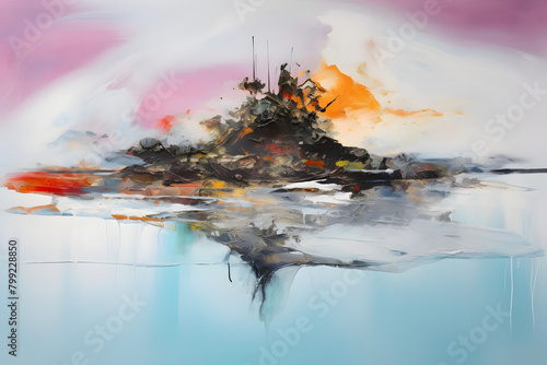 Isolated Island Iota, abstract landscape art, painting background, wallpaper, generative ai photo