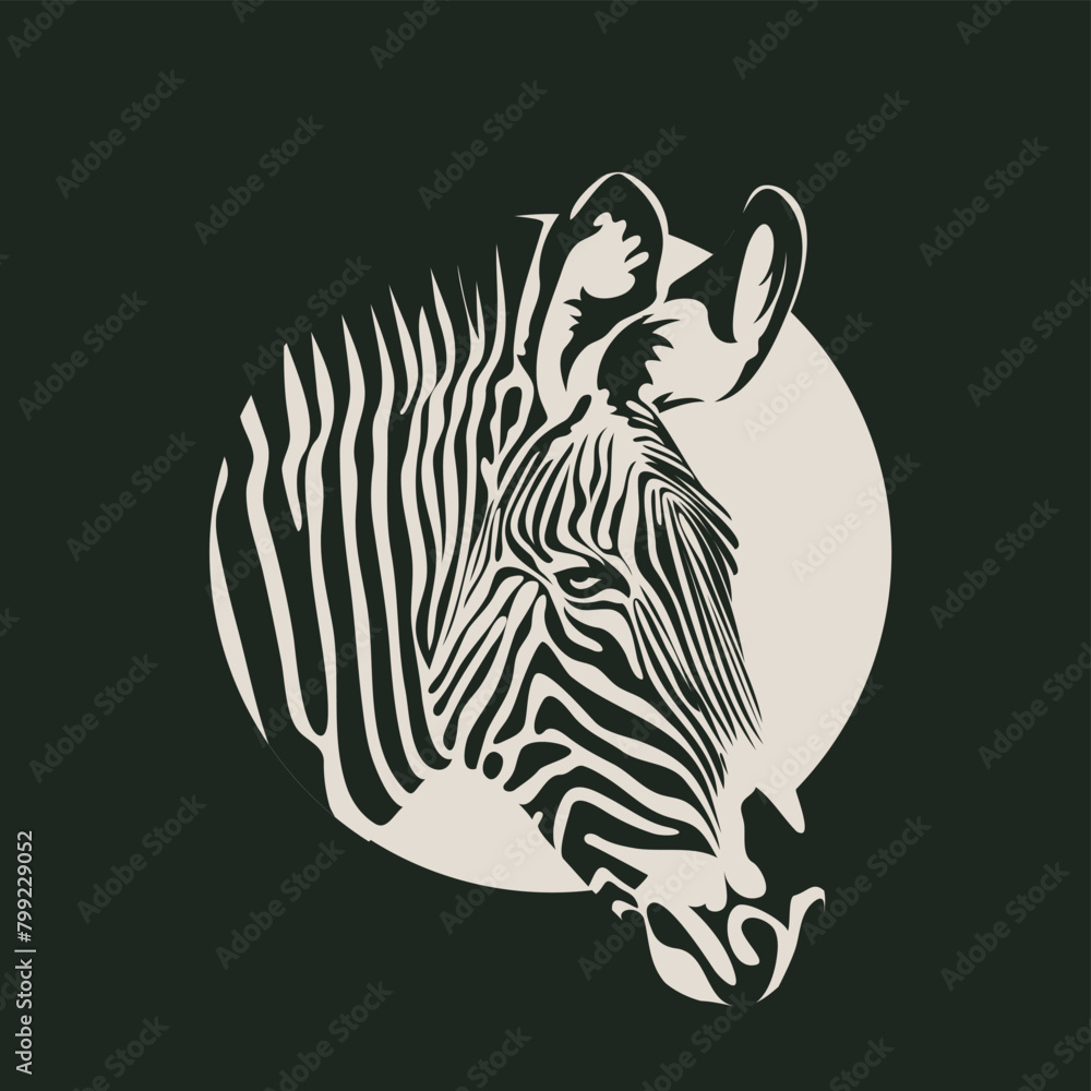 vector drawing of a zebra head in a circle drawn in black pain ...