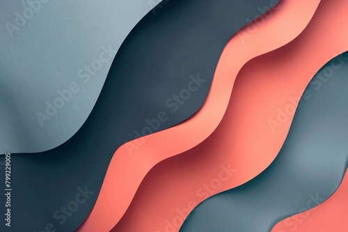 Minimalistic background with waves in coral pink, navy blue and grey colors