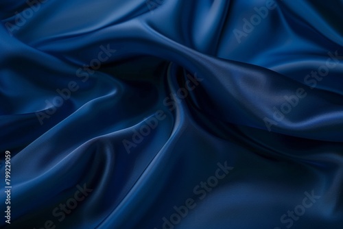 Dark blue silk satin fabric background, elegant and luxurious texture with folds