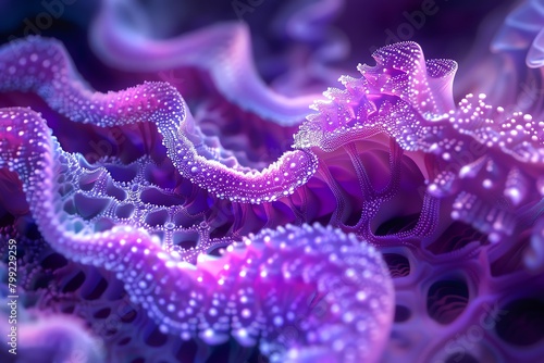 Generate an image of a coral reef with glowing neon purple and blue colors. The image should be 1920x1080 resolution and should be in a 16:9 aspect ratio.