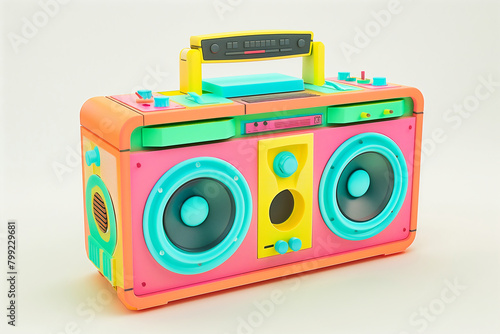 3d Vintage radio cassette boombox player on a white background. 