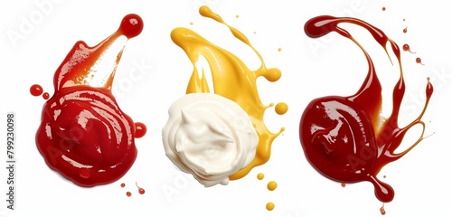 mayonnaise and ketchup splash isolated on white  Background