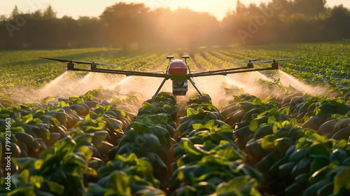 Drones flying on the air to spray pesticides, agricultural technology drones, pest control using drones.