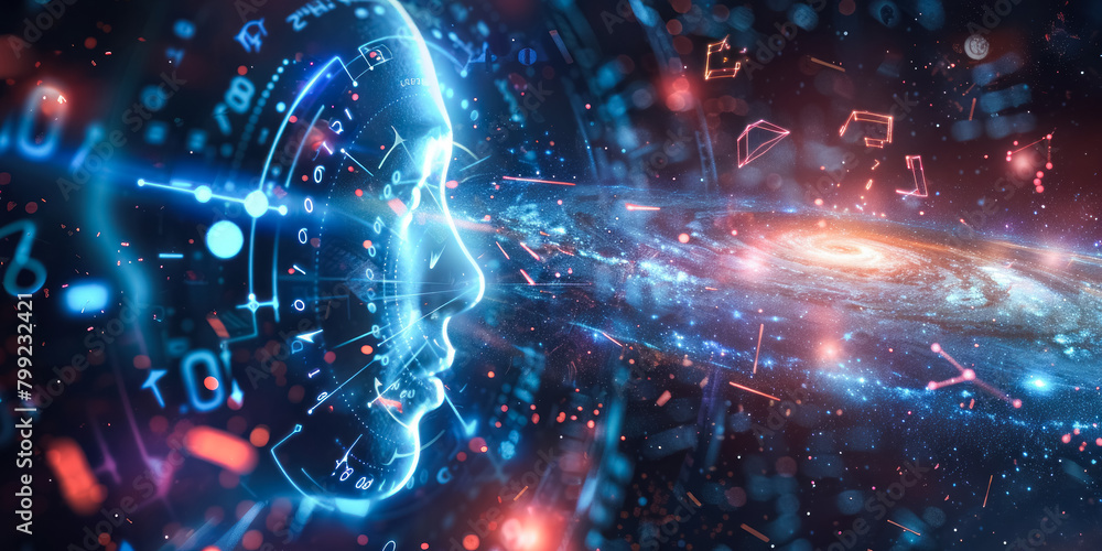 Digital representation of a human head profile with futuristic ...